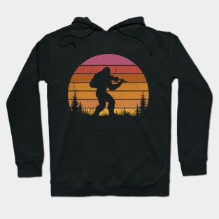 Bigfoot Sasquatch Playing the Violin Vintage Sunset Music Lover Hoodie